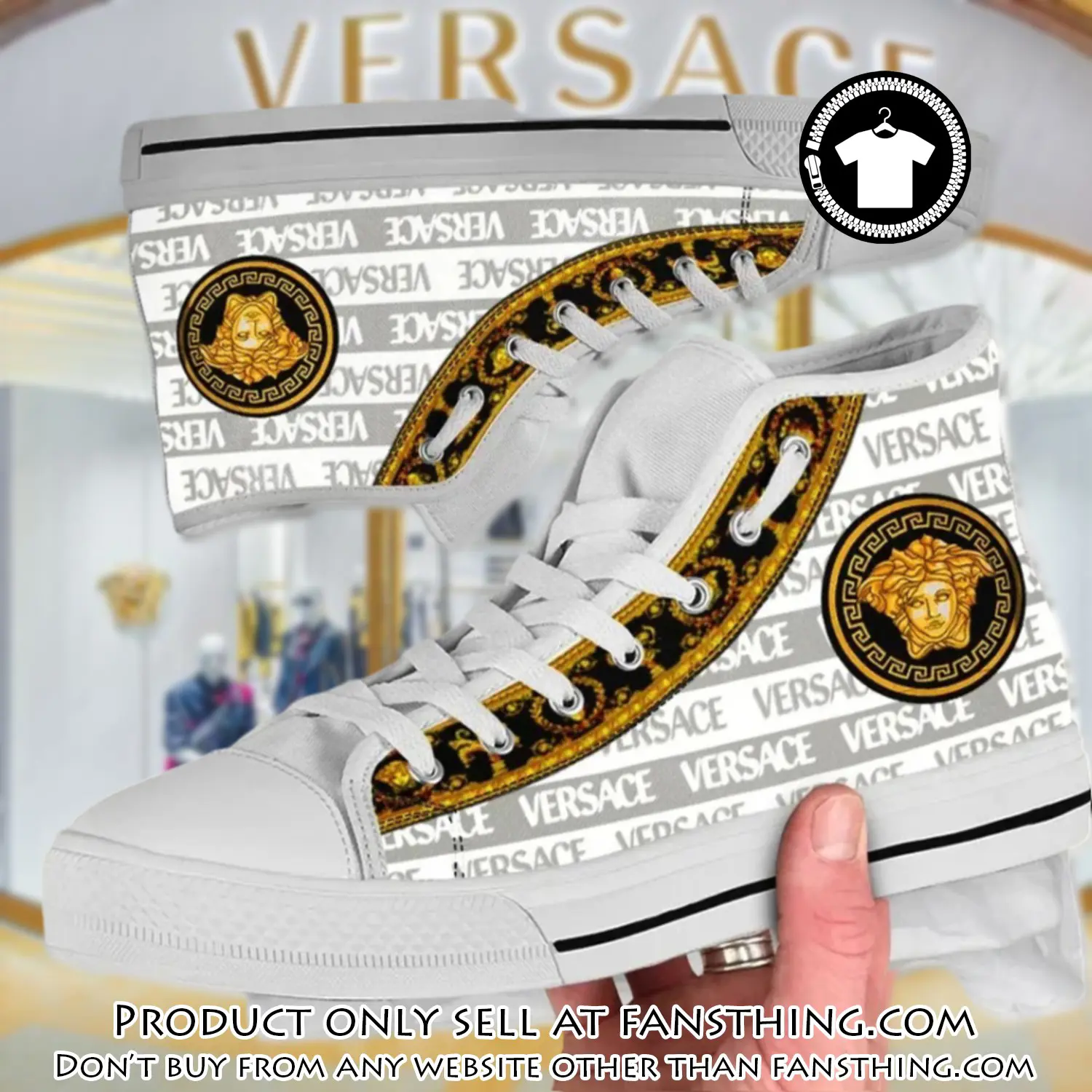 Versace new medusa gold white premium high top canvas shoes luxury brand gifts for men women fst5206186